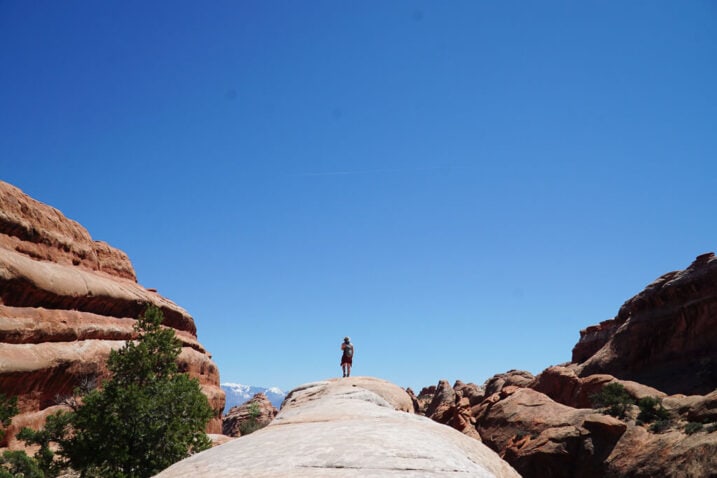Standing on top of the fins in Devils garden in Arches national park