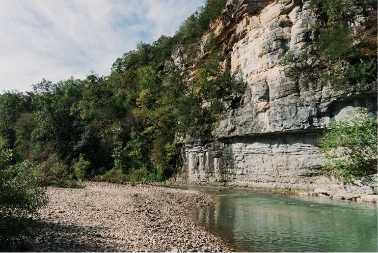 the rock bluffs while on a buffalo river kayak rental float trip
