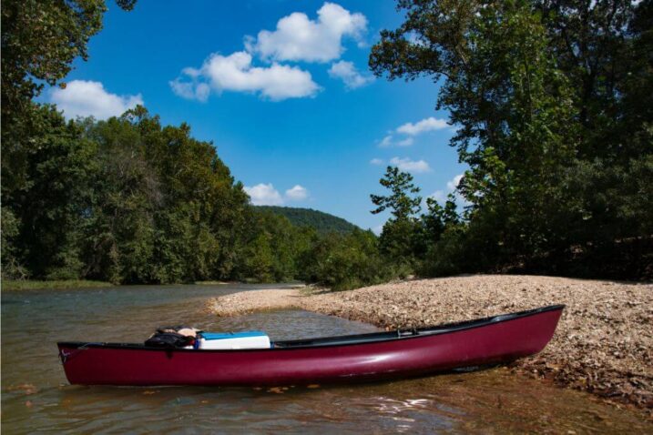 canoe on the bank of black river missouri float trip	