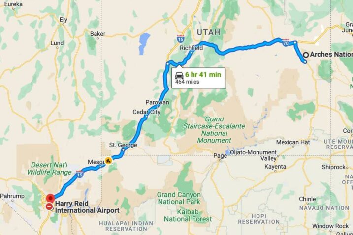 las vegas international airport to arches national park map