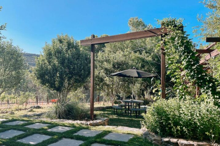 a picnic table at a winery on a sedona wine tour 