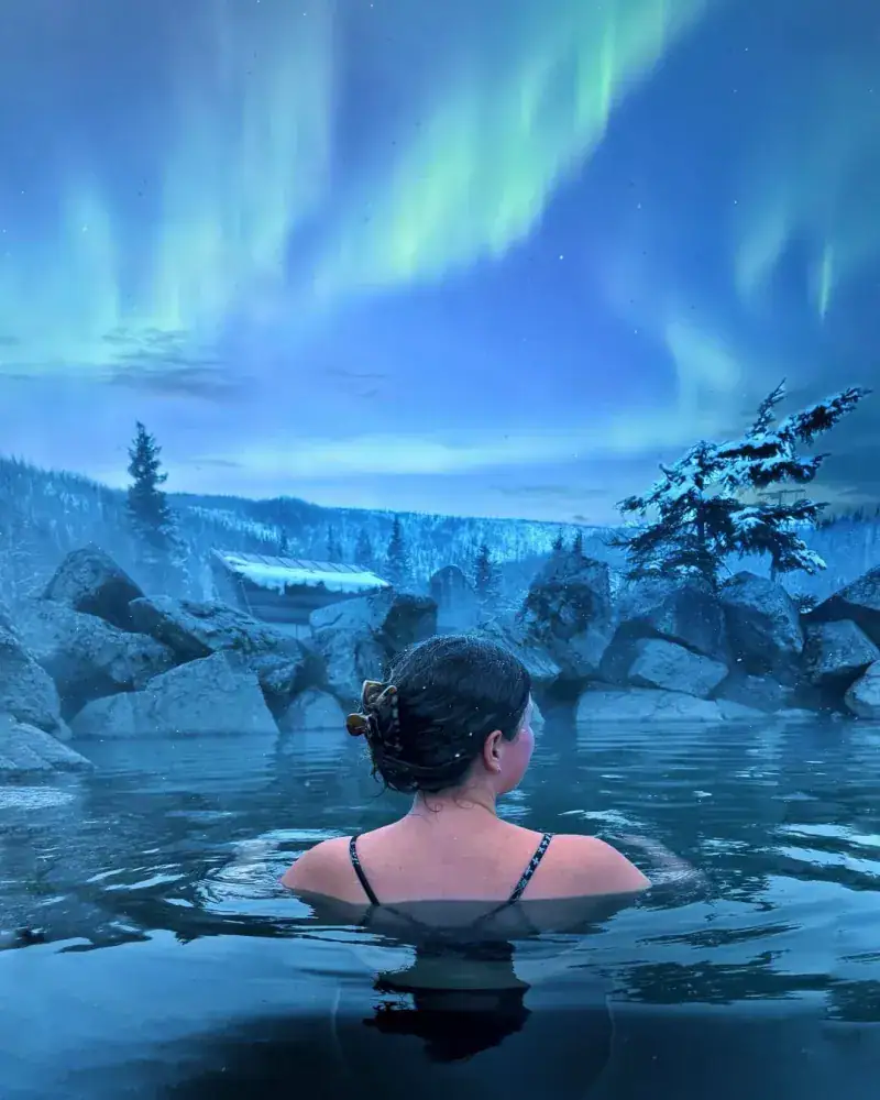 Hot soak + lights: Chena Hot Springs