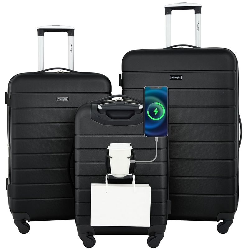 Wrangler Smart Luggage Set (with USB Port & Cup Holder)