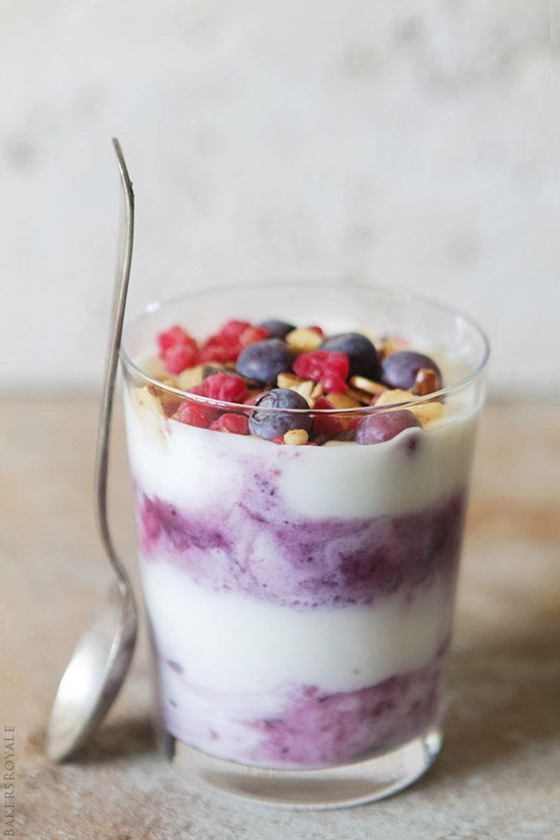 Greek yogurt cup + granola (best for gym days or post-climb)