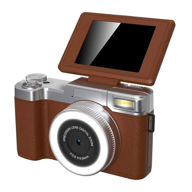 Brown Mirrorless 48MP 18× Zoom Flip Camera