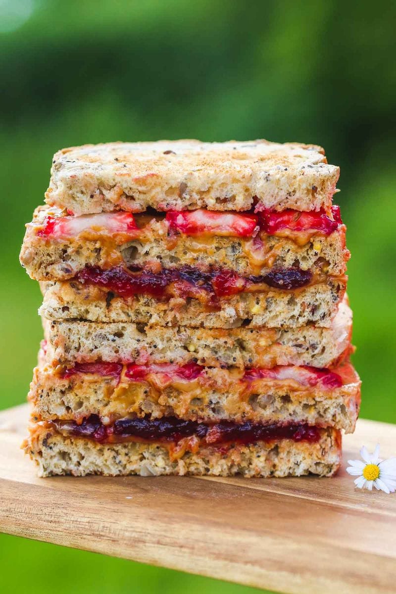 PB&J on soft whole-grain