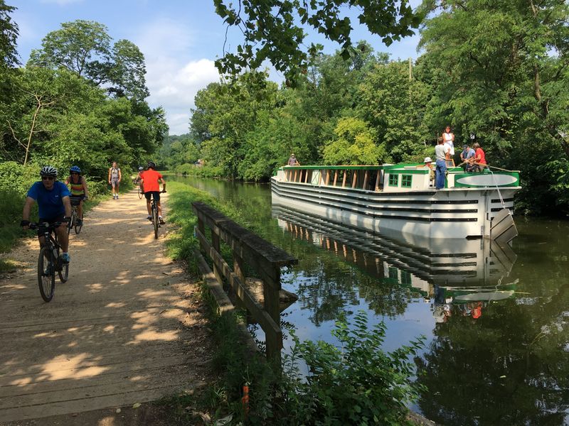 C&O Canal Towpath (Georgetown, Washington, D.C.) — Stone Locks & Canal Boats