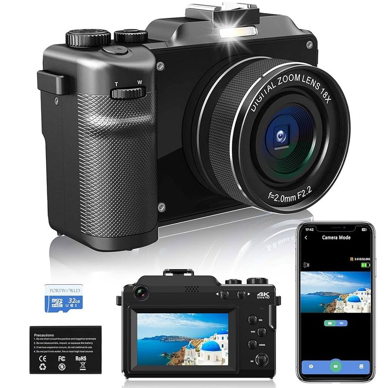 PORTWORLD Dual-Lens 48MP 4K Travel Camera