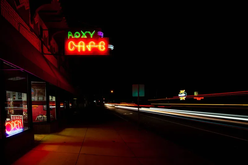 A classic neon sign, a no-frills corner diner vibe