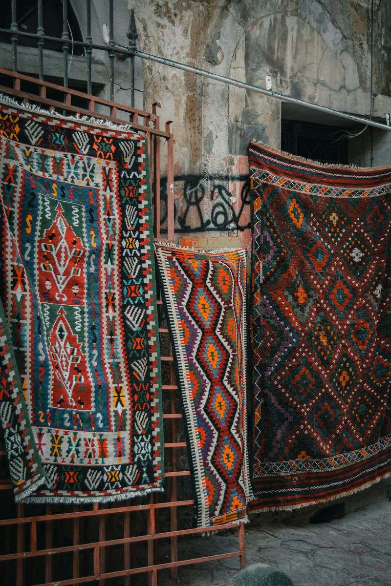 Beating rugs outdoors
