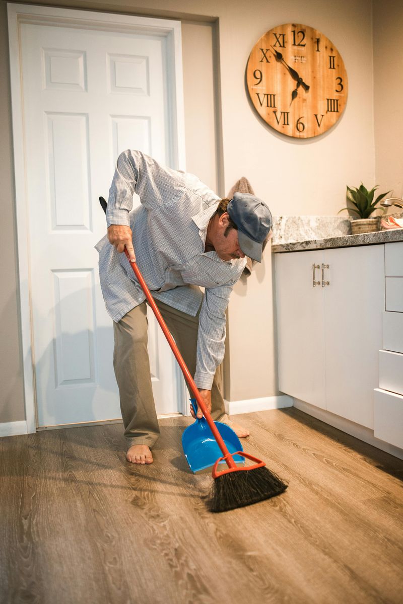 Weekly floor duty: sweeping, mopping, scrubbing