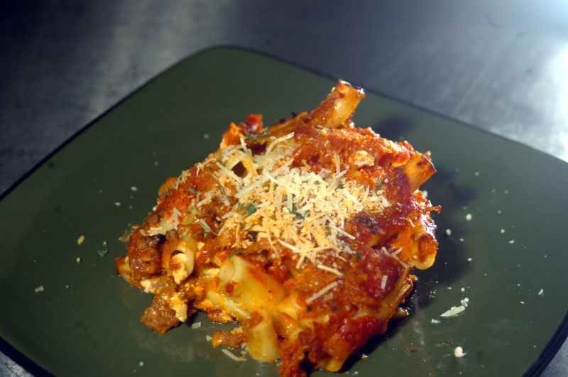 Baked Ziti with Meat Sauce and Tons of Cheese