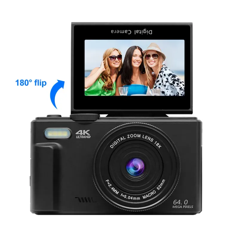 4K Digital Camera with WiFi (64MP, 180° Flip Screen)