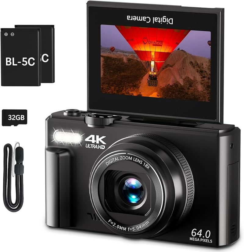 4K Digital Camera for Photography (64MP, Flip Screen)