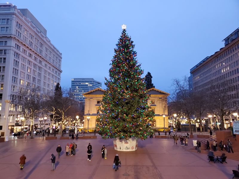 Portland, Oregon, USA — Pioneer Courthouse Square Tree Lighting