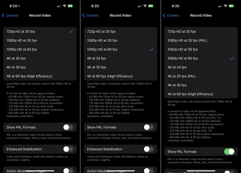 High-frame-rate & high-res video options