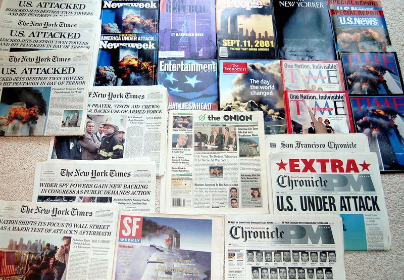 Stacks of old magazines and newspapers