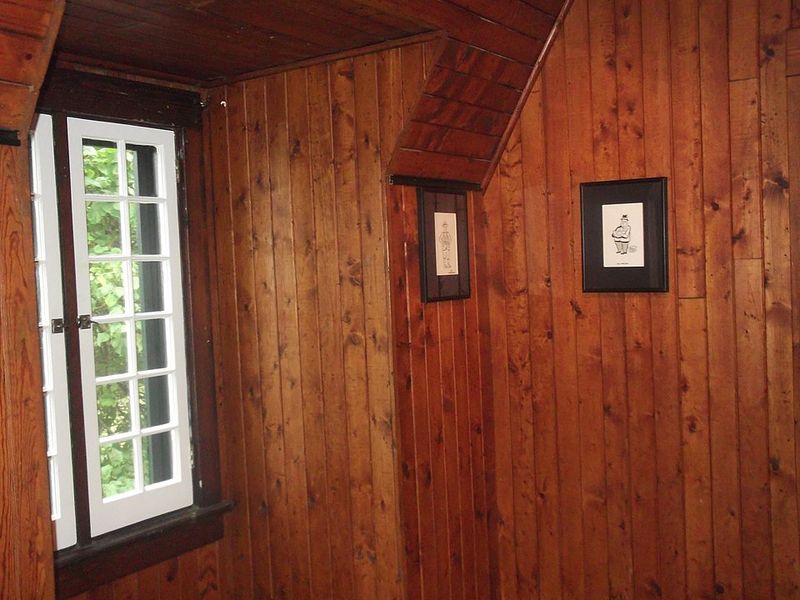Wood-paneled walls or faux wood wall coverings