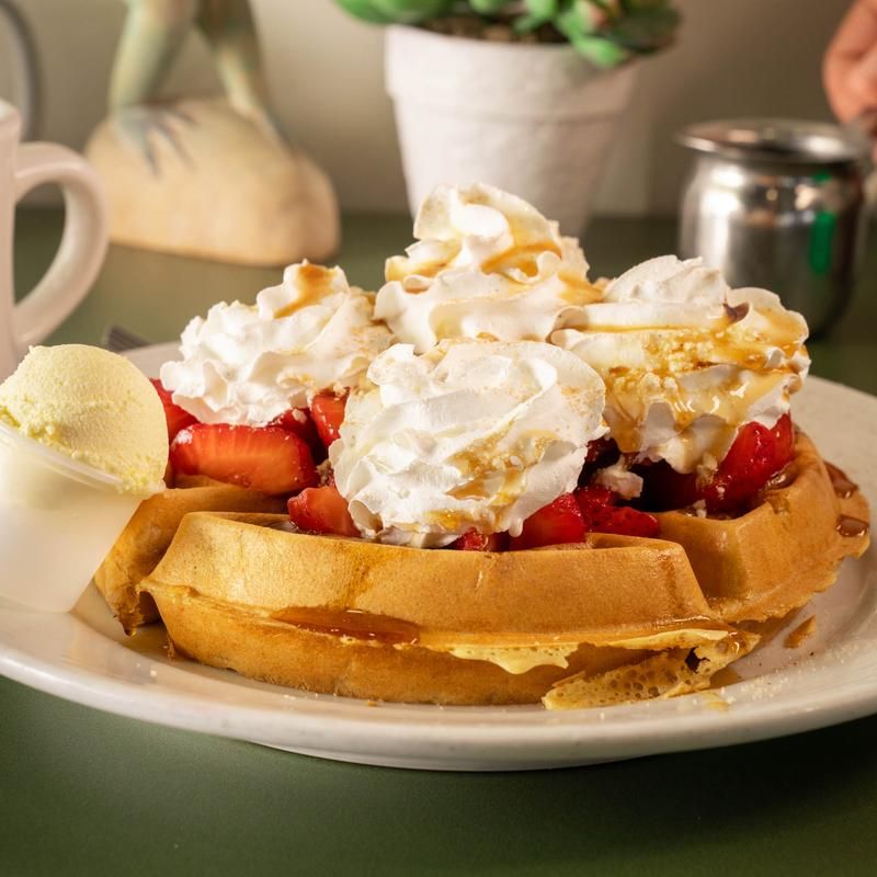 Waffles With Strawberries and Whipped Cream