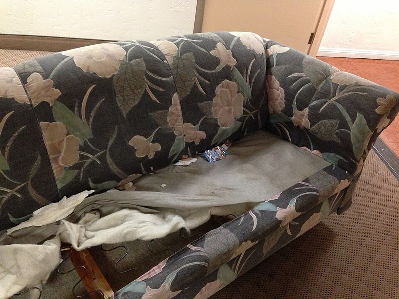 A plaid or floral sofa with low, deep cushions
