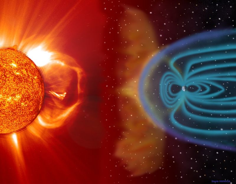 CMEs are the 'push' - huge clouds that can slam into Earth's magnetic shield