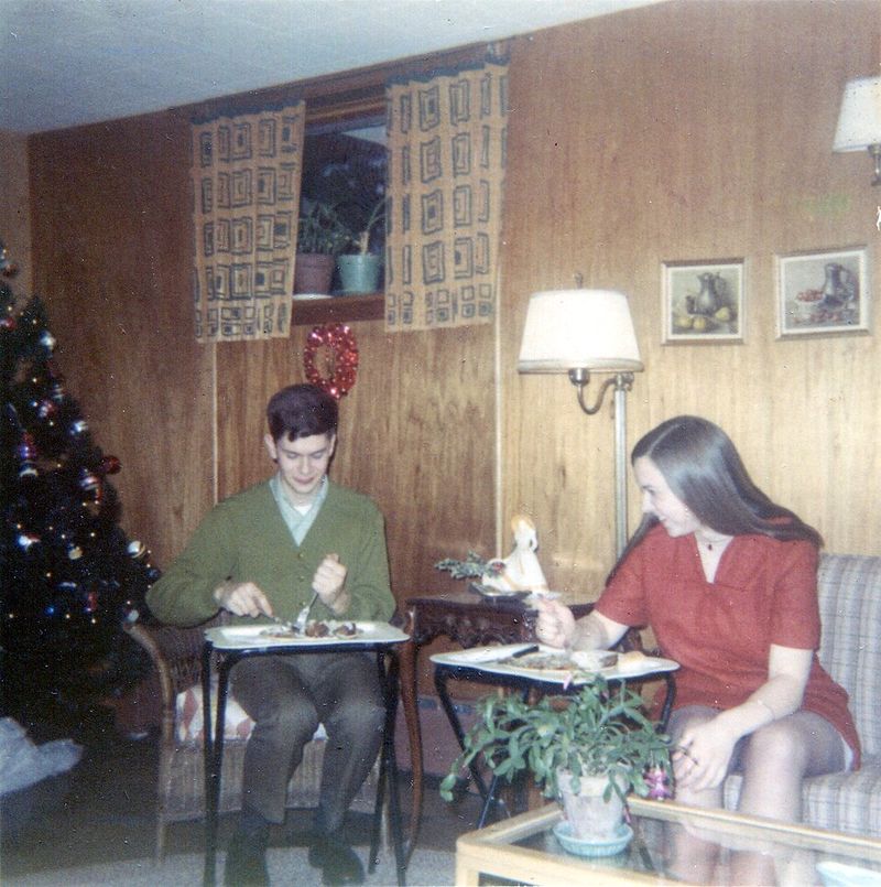 A TV tray set for dinners in front of the television
