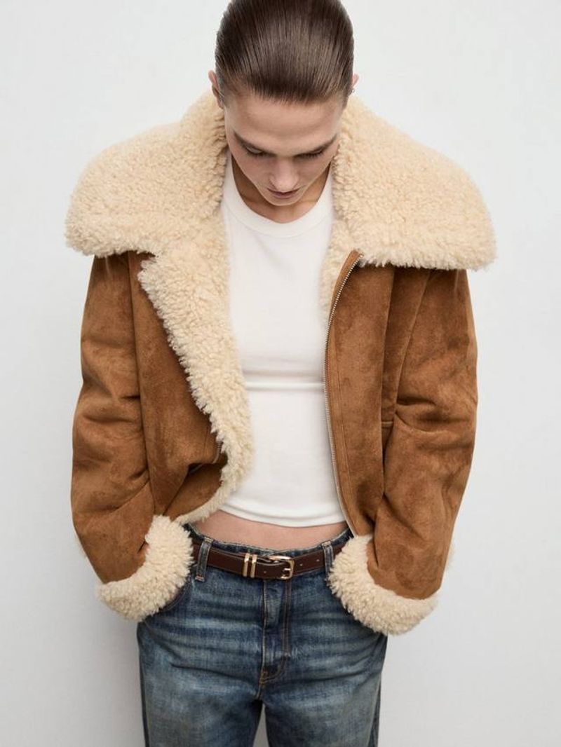 MANGO Faux-Suede Jacket With Shearling Collar
