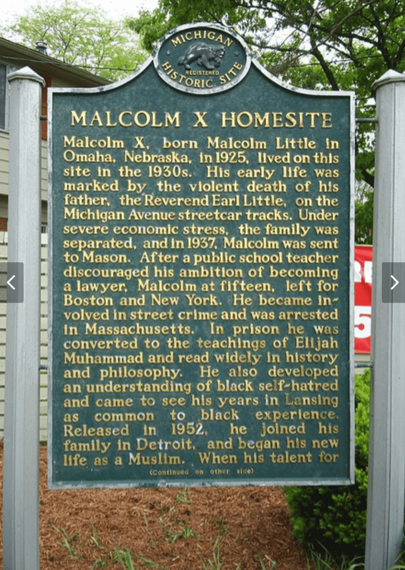 Malcolm X Homesite Marker, Lansing, Michigan - Northern Racism's Early Lessons