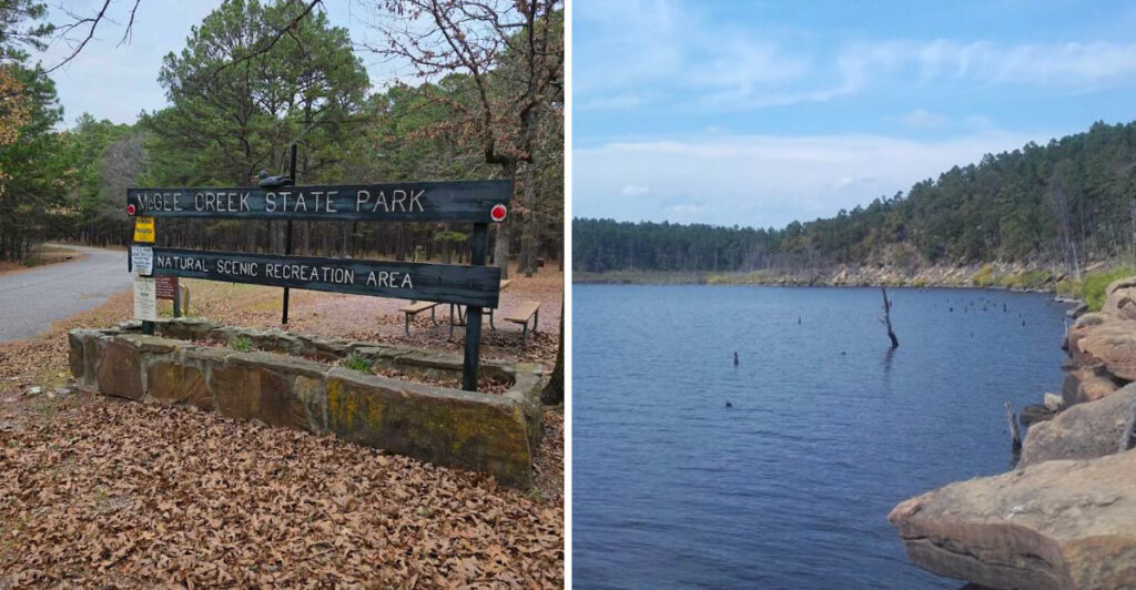 A Clear Water Lake Surrounded by Forest Hills Draws Visitors in Southern Oklahoma