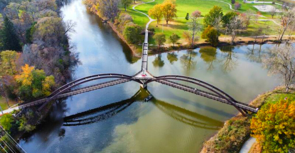 In Downtown Midland, This Unique Three-Way Footbridge Is One of Michigan’s Most Photographed Landmarks