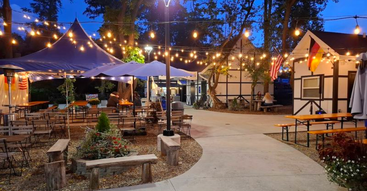 This Hidden Michigan Biergarten Feels Like Bavaria – Think Currywurst, Giant Steins, and Fairy Lights Under the Trees