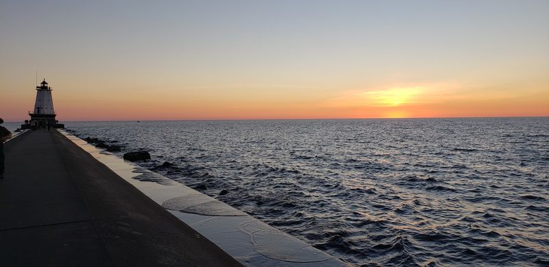 Sunset Over Lake Michigan From the End of the Pier
