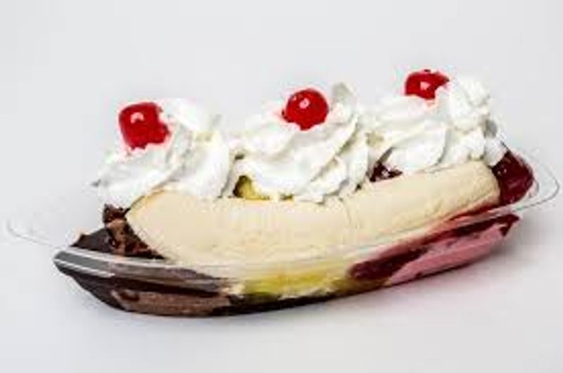 Banana split sundae at the drive-in