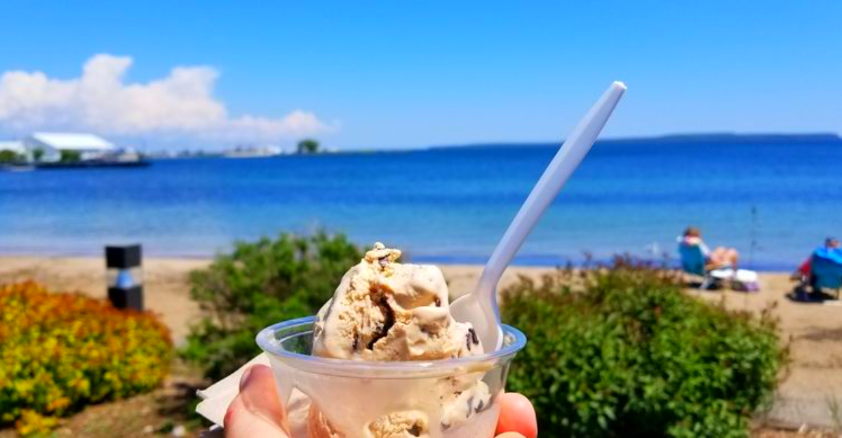 Steps from the Ferry, This Michigan Ice Cream Spot Serves Mackinac Fudge Scoops and Giant Sundaes