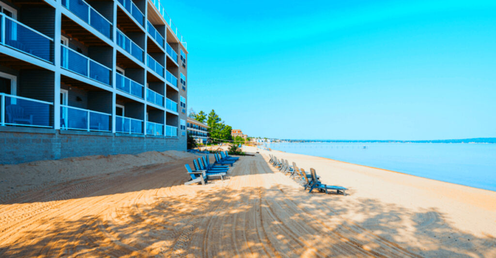 This Traverse City Beachfront Hotel Has a Private Beach, Rooftop Lounge, and Fresh Cookies Every Night