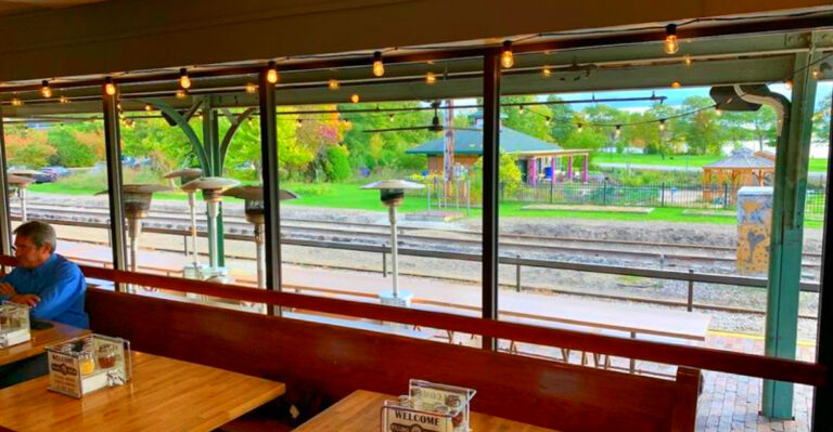 This Traverse City Brewery Inside a 1927 Train Depot Serves Wood-Fired Pizza With Lake Views