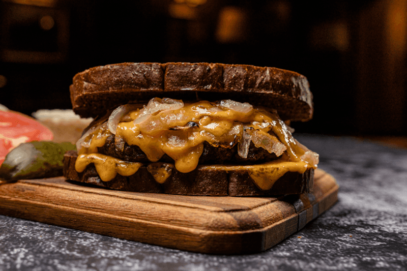 The Famous Burger on Dark Rye