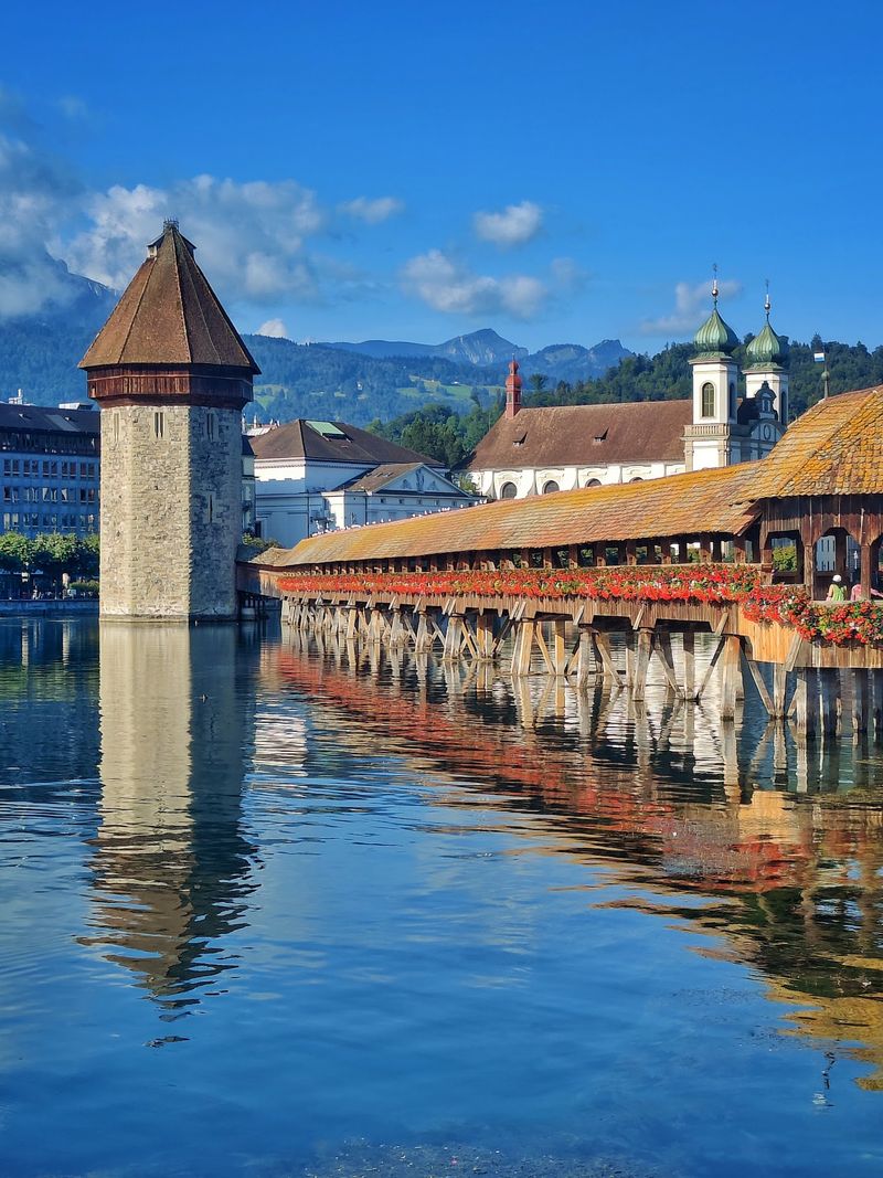Chapel Bridge and Jesuit Chapel, Lucerne, Switzerland Chapel Bridge and Jesuit Chapel, Lucerne, Switzerland