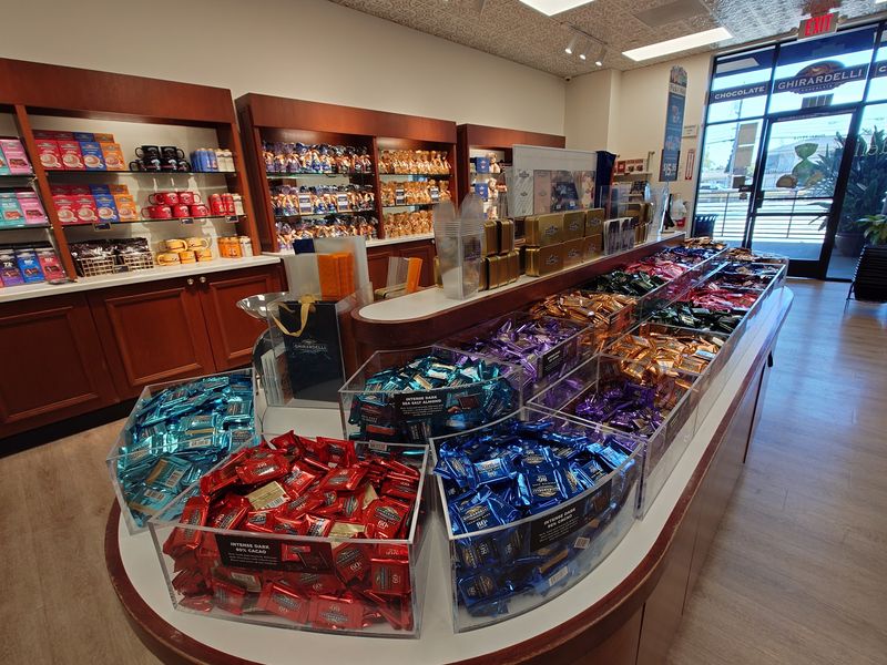 Shelves of Chocolate Squares and Gift Baskets Shelves of Chocolate Squares and Gift Baskets