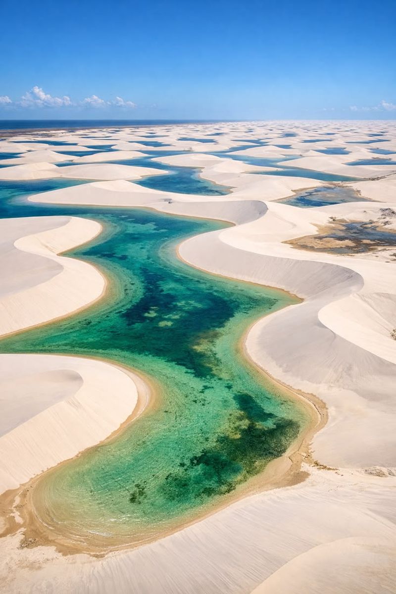 Walk Between Dunes and Lagoons at Lencois Maranhenses, Brazil Walk Between Dunes and Lagoons at Lencois Maranhenses, Brazil