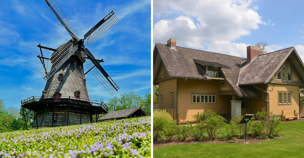 This Illinois Riverfront Estate Combines a Frank Lloyd Wright Redesign, Japanese Garden, and Dutch Windmill