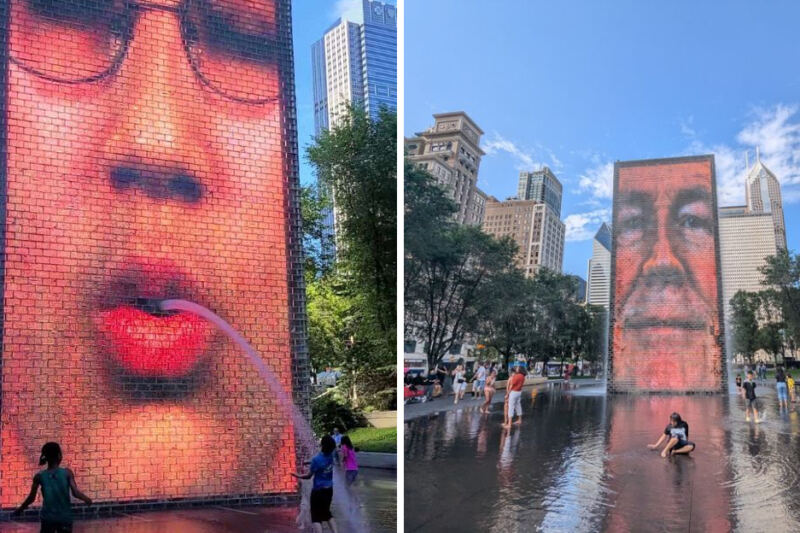 This Chicago Fountain Has 50-Foot Towers That Spout Water From Giant Faces