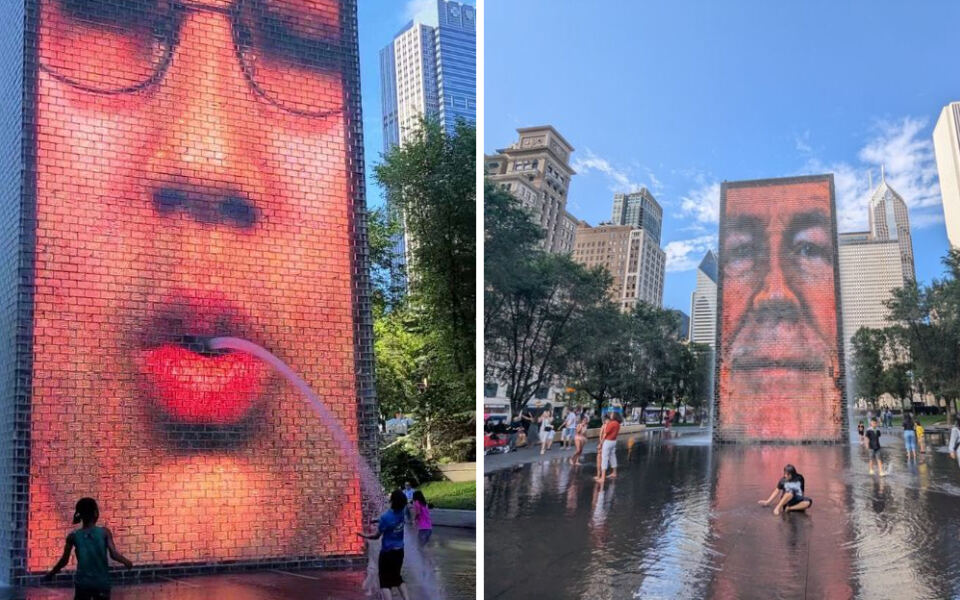 This Chicago Fountain Has 50-Foot Towers That Spout Water From Giant Faces