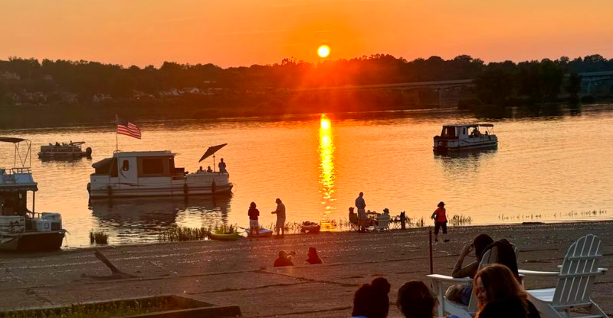This Pennsylvania Riverfront Hangout Has Real Sand, Fire Pits, and Stunning Sunset Views