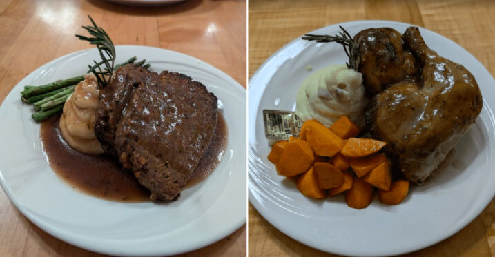 This Washington National Park Lodge Dining Room Plates Roasted Chicken and Bison Meatloaf on a Porch Facing Mount Rainier