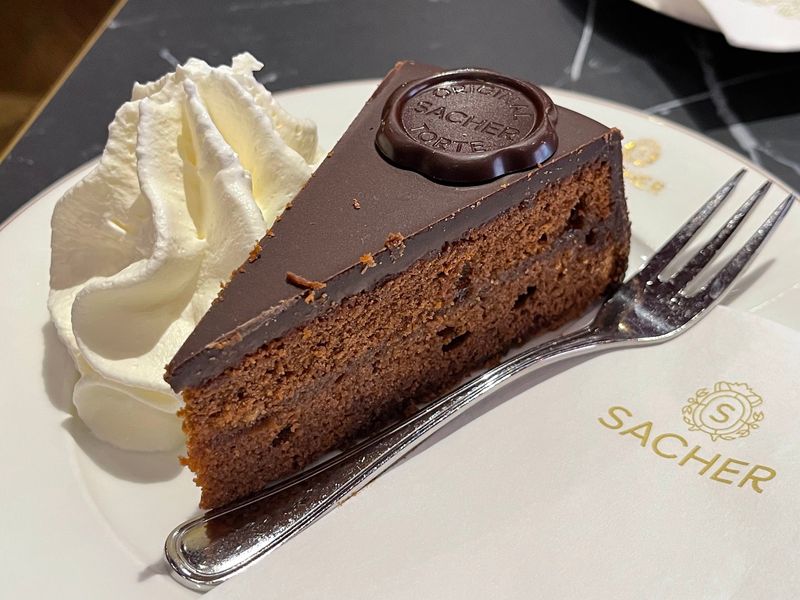 Original Sachertorte at Hotel Sacher, Vienna, Austria Original Sachertorte at Hotel Sacher, Vienna, Austria