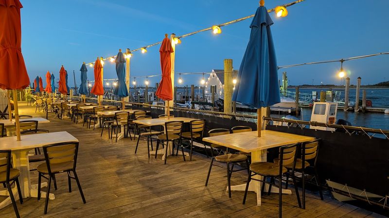 Outdoor seating for Shore-season meals Outdoor seating for Shore-season meals