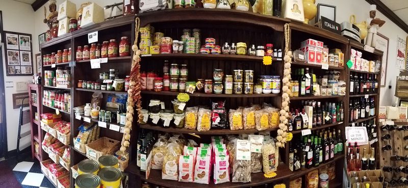 Shelves Packed with Imported Pasta and Sauces