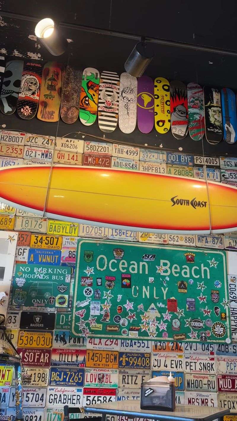 Walls of License Plates and Surf Style