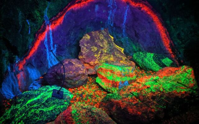 Beneath Sterling Hill Mining Museum, Fluorescent Rocks Turn A Mine Tunnel Rainbow